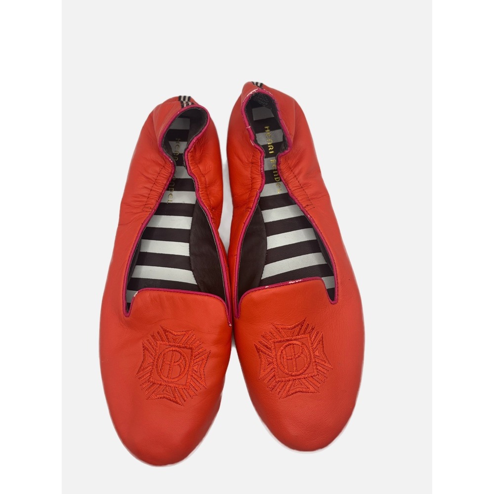 Henri Bendel Embroidered Crest Orange Leather Sole Ambition Loafer Size 9